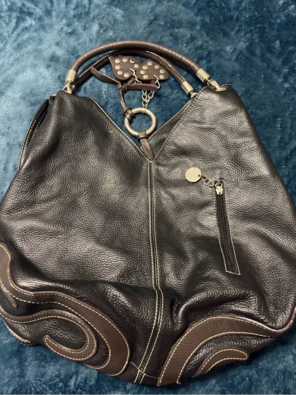 Italian Leather Shoulder Bag in Black and Brown